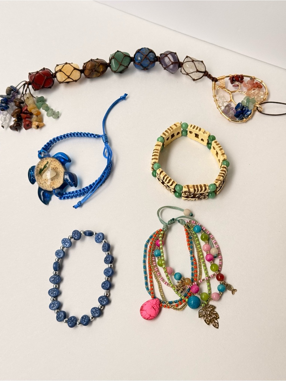 Lot of 4 bracelets and a tree of life charm Boho Bracelet Set - Multicolor Stack